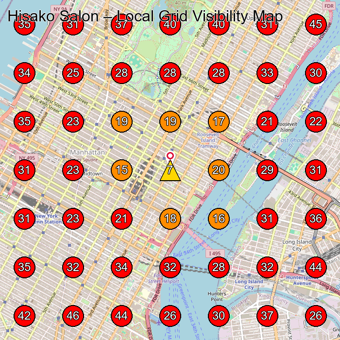 Hisako Salon GeoGrid visibility map for Hair Salon in New York
